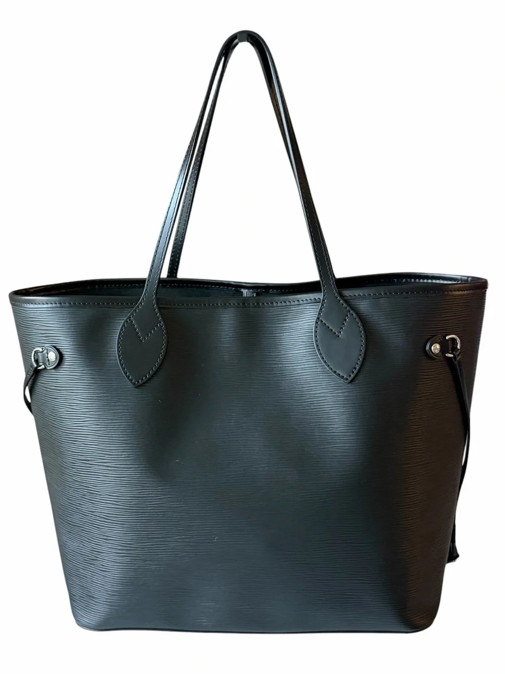Louis Vuitton Neverfull MM Black Epi Leather Tote Silver Hardware with Pochette
